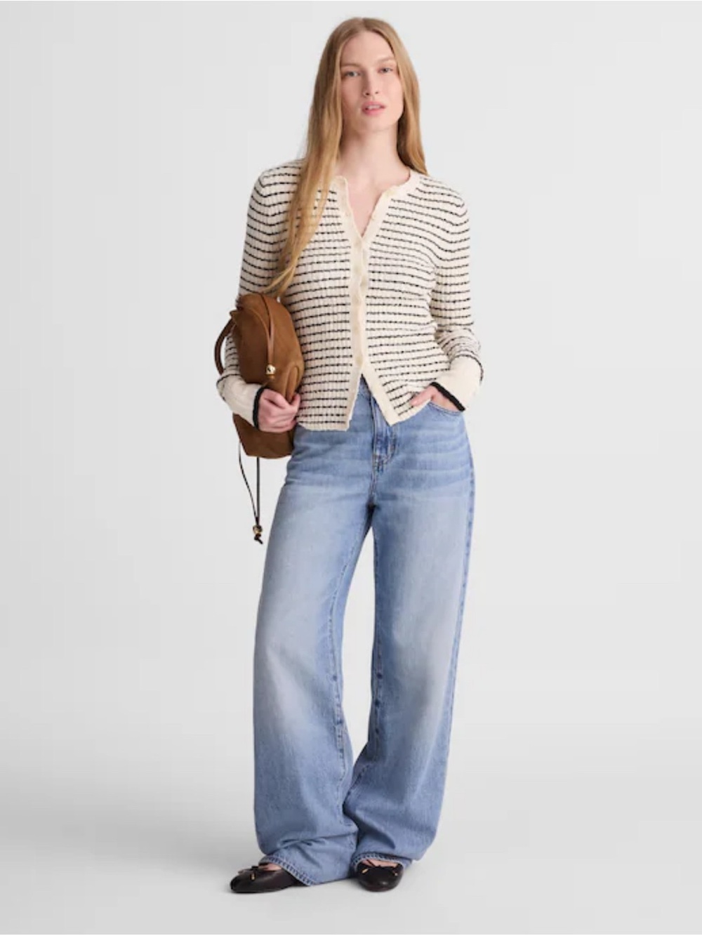 NWT Madewell Striped Bouclé-Knit Cardigan in Textured Cotton